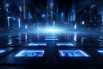 Wall Mural - sci-fi background with blue techno elements