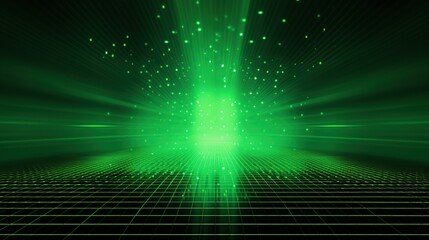 Abstract green light overlays burst effect with digital lens flare. AI generated image