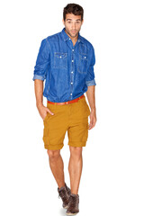 Poster - Portrait, fashion and walking with a hipster man isolated on a transparent background for trendy style. Clothes, confident and denim with a young male model standing hands in pockets on PNG alone