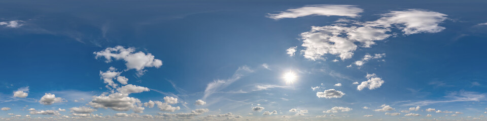 Wall Mural - seamless cloudy blue sky 360 hdri panorama view with zenith and beautiful clouds for use in 3d graph