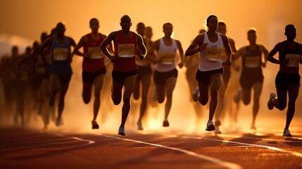 Wall Mural - Group athletes running for exercise in outdoor arena. AI generated image