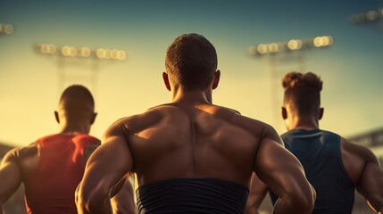 Wall Mural - Group athletes running for exercise in outdoor arena. AI generated image