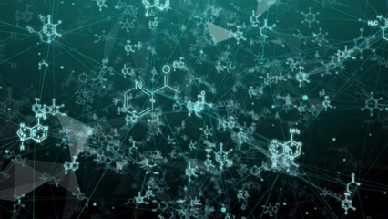 Wall Mural - animation of structural chemical formulas on a white background in abstract digital space.