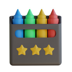 Poster - 
Colorful 3D Model of Crayons for Children's Art. Black and Yellow Packaged Crayon 3D Model with Sharp.
3d illustration, 3d element, 3d rendering. 3d visualization isolated on a transparent background