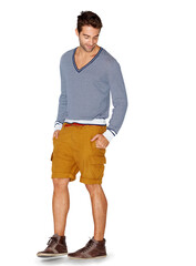 Poster - Stylish, smile and man with streetwear, aesthetic or guy isolated against a transparent background. Male person, happiness or model with casual outfit, wellness or happy with fashion, clothes and png