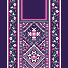 floral embroidery neckline background. ikat and cross stitch geometric seamless pattern ethnic oriental traditional. Aztec style illustration design for carpet, wallpaper, clothing, wrapping, batik.