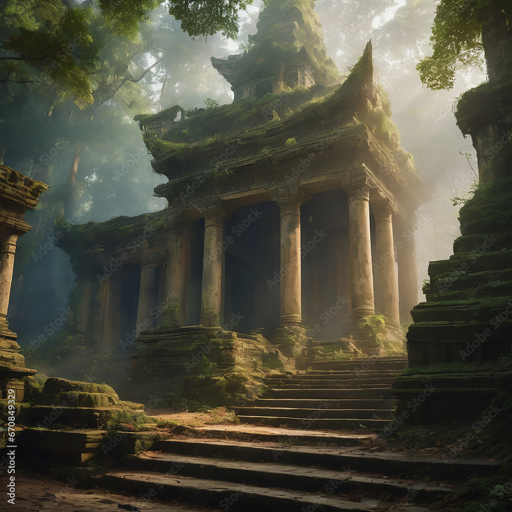 Graphics Generative AI image of ancient mysterious temple in jungle ...