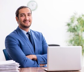 Wall Mural - Young male businessman working in the office