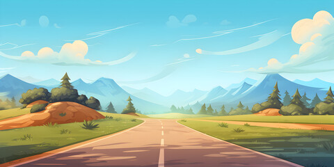 Canvas Print - Road with nature landscape illustration background