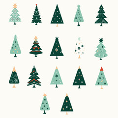 Christmas Hand drawn Christmas trees vector pattern. Christmas tree boho . Green fir trees. Winter holiday flat illustration