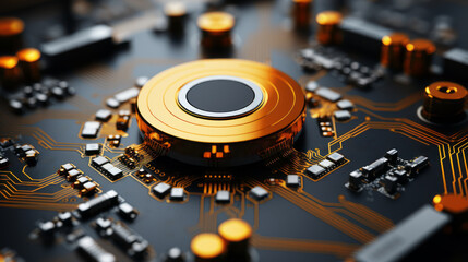 Poster - Closeup background of motherboard. Circuit cpu microchip digital. Ai generative illustration