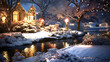 冬のライトアップ、電飾で飾り付けられた雪の庭