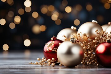 Aufkleber - Christmas greeting background design with Christmas ball and bokeh background for text space