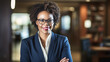 Portrait, lawyer and black woman smile and happy in office workplace. African attorney, technology and face of professional, female advocate and legal advisor in law firm.