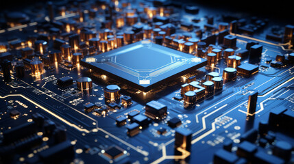 Poster - Closeup hardware background of motherboard. Circuit cpu microchip digital. Concept of technology. Ai generative illustration