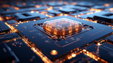 Poster - Closeup hardware background of motherboard. Circuit cpu microchip digital. Concept of technology. Ai generative illustration