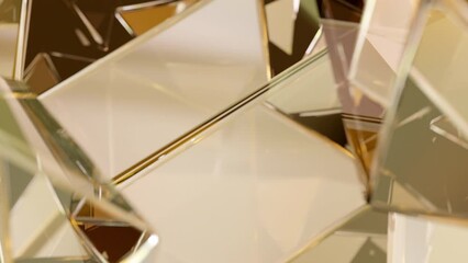 Poster - A modern background with a gold polygonal form. A geometric golden surface created in abstract 3D. Background animation of golden reflecting crystals.