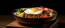 Korean bibimbap topped with sunny egg