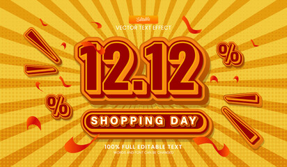 Poster - Design editable text effect, 1212 Shoping Day 3d cartoon vector illustration