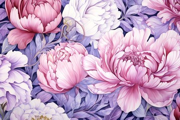  Beautiful peony flowers background in watercolor style
