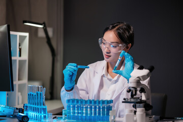 medical research laboratory. a scientist works with a pipette and a test tube. scientific laboratory