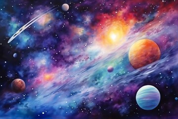 Poster - Planets and galaxy, science fiction background wallpaper