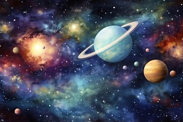 Poster - Planets and galaxy, science fiction background wallpaper