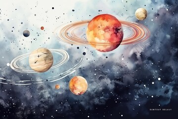 Poster - Planets and galaxy, science fiction background wallpaper