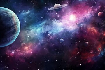 Poster - Planets and galaxy, science fiction background wallpaper