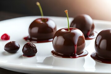 Wall Mural - the art of chocolate-covered cherries with a macro shot that reveals the sumptuous details - AI Generative