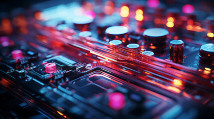 Poster - Closeup hardware background of motherboard. Circuit cpu microchip digital. Ai generative illustration