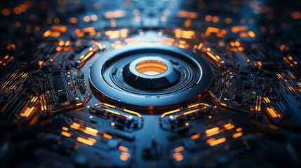 Poster - Closeup hardware background of motherboard. Circuit cpu microchip digital. Concept of technology. Ai generative illustration