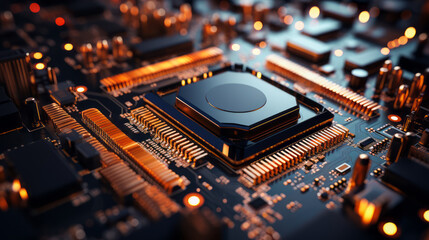 Poster - Closeup background of motherboard. Circuit cpu microchip digital. Ai generative illustration