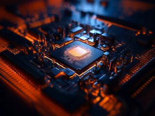 Poster - Closeup background of motherboard. Circuit cpu microchip digital. Ai generative illustration