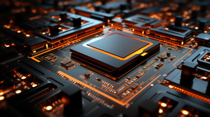 Closeup background of motherboard. Circuit cpu microchip digital. Ai generative illustration