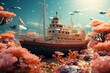 Toy brick underwater world, inspiring oceanic exploration and storytelling in gentle pastel tones, on isolated on pastel background, Generative AI