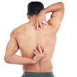 © Sumeet K/peopleimages.com - Man stretching, body or hands on back pain in muscles or stretch for relief or tension release on isolated, transparent or png background. Athlete, anatomy or bodybuilder flexing arms to check injury
