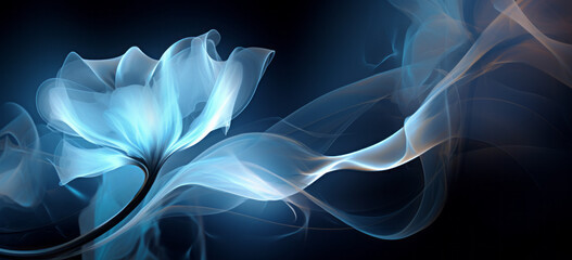Wall Mural - Dark Blue petals, blossom flower flowers swirls Blue painted lines, isolated on dark background