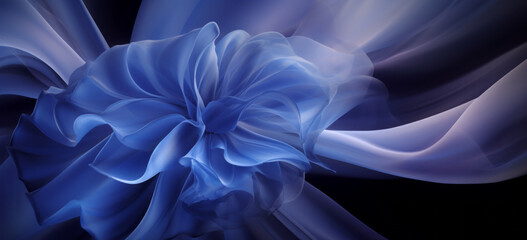 Wall Mural - Dark Blue petals, blossom flower flowers swirls Blue painted lines, isolated on dark background
