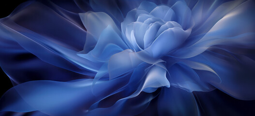 Wall Mural - Dark Blue petals, blossom flower flowers swirls Blue painted lines, isolated on dark background