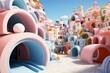 Whimsical play tunnel, fostering imaginative adventures and exploration in gentle pastel tones, on isolated on pastel background, Generative AI