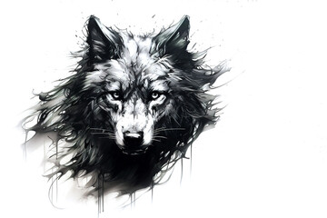 Wall Mural - Painting of black and white fox on white background. Wildlife Animals.