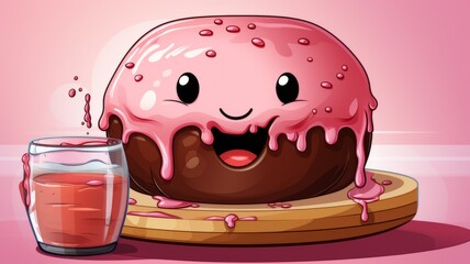 Wall Mural - A cute and funny cartoon character in a donut shape