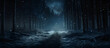 snow falling at night in a snowy dark forest with lights and stars Generated 4