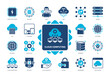 Cloud Computing icon set. Database, Cloud Services, Resources, Platform, Access, Application, Security, Server. Duotone color solid icons