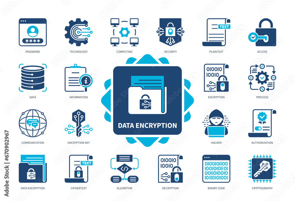 Data Encryption icon set. Encryption Key, Cryptography, Security ...
