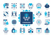 Fundraising icon set. Volunteers, Grants, Support, Teamwork, Charity, Sharing, Donation, Project. Duotone color solid icons