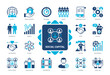 Social Capital icon set. Participation, Network, Reciprocity, Family Ties, Society, Norms and Values, Cooperation, Private Property. Duotone color solid icons