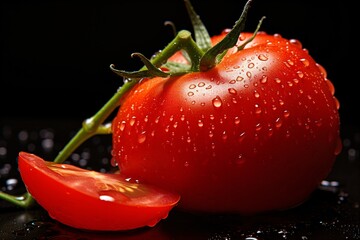 Wall Mural - Closeup of a fresh red tomato with water droplets