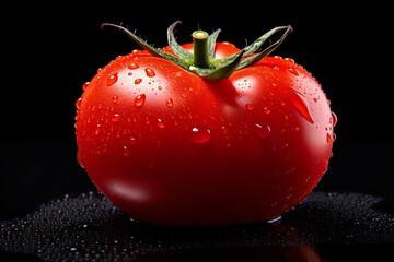 Wall Mural - Closeup of a fresh red tomato with water droplets